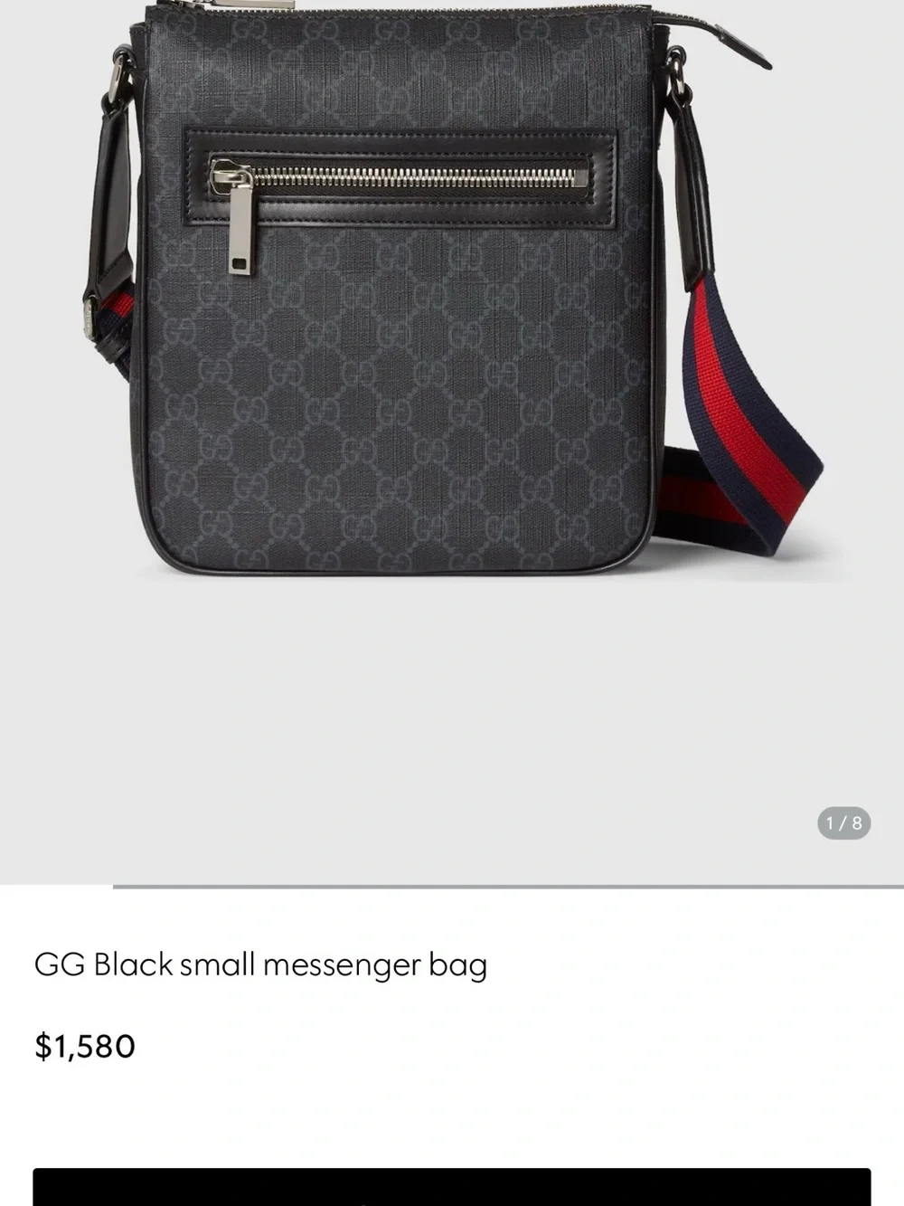 Gucci Black GG Canvas Messenger with Red & Navy Web Strap